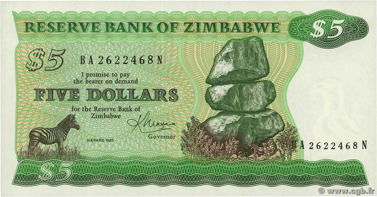 5 Dollars ZIMBABWE  1983 P.02c NEUF