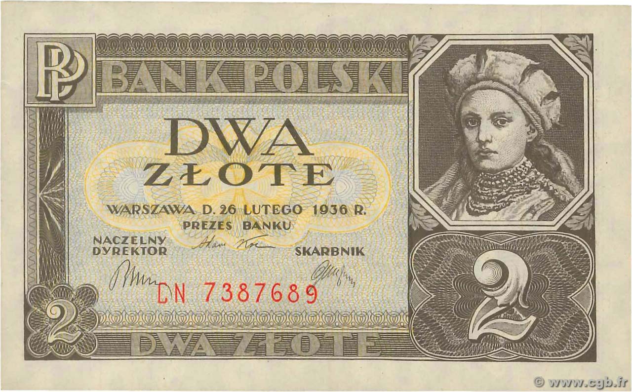 2 Zlote POLAND  1936 P.076 UNC-