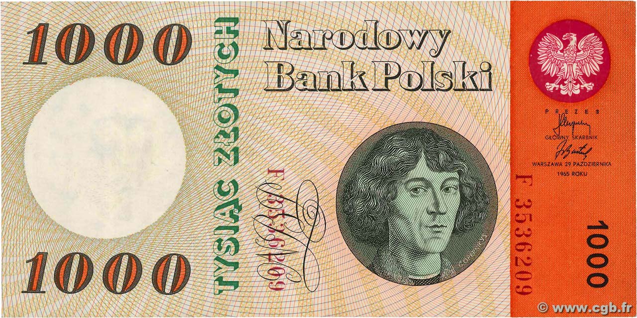 1000 Zlotych POLOGNE  1965 P.141a pr.SPL