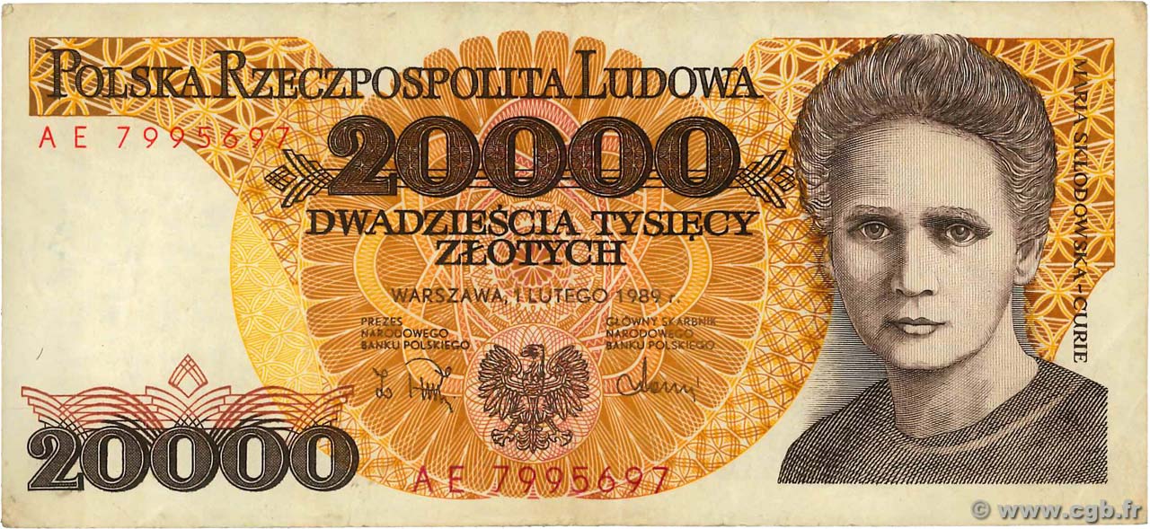 20000 Zlotych POLOGNE  1989 P.152a TTB