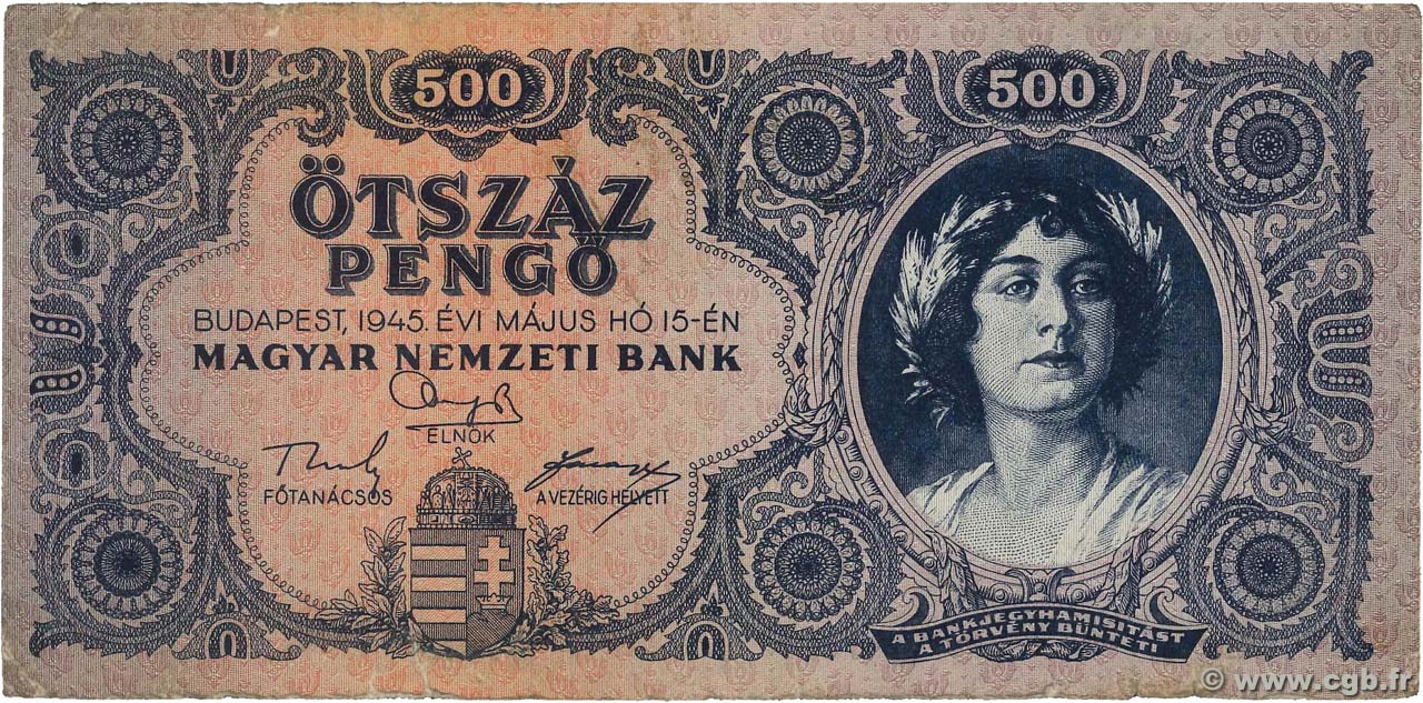 500 Pengo HONGRIE  1945 P.117a TTB