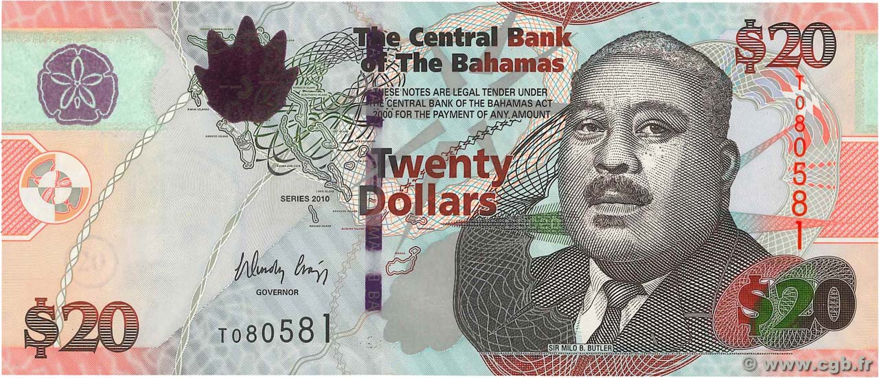20 Dollars BAHAMAS  2010 P.74Aa UNC