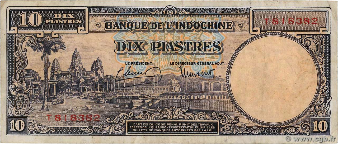 10 Piastres INDOCHINE FRANÇAISE  1946 P.080 TB