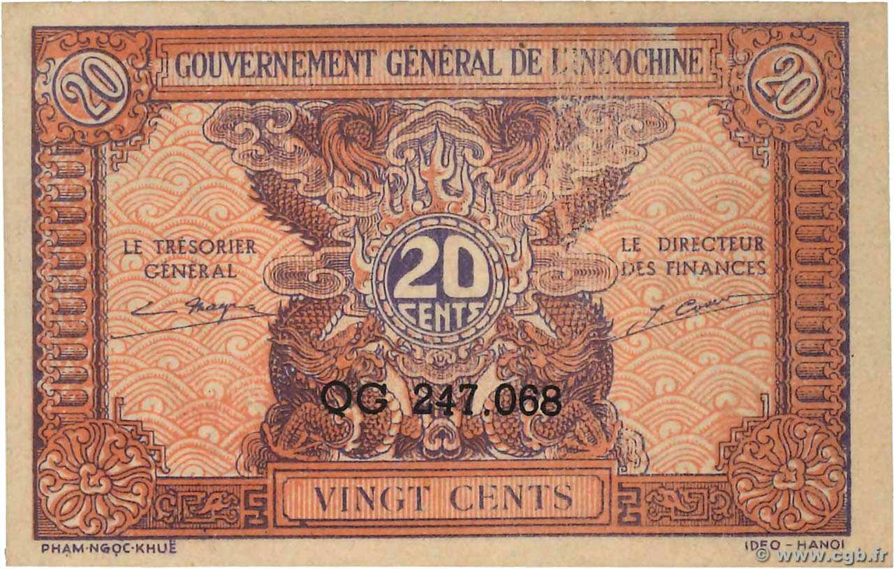 20 Cents INDOCHINE FRANÇAISE  1942 P.090 pr.NEUF