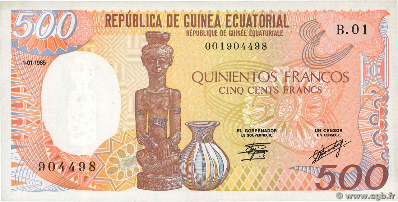 500 Francs ÄQUATORIALGUINEA  1985 P.20 fST+