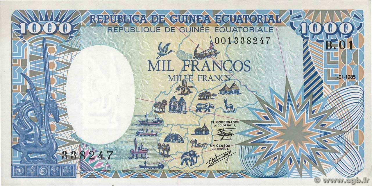 1000 Francs EQUATORIAL GUINEA  1985 P.21 AU
