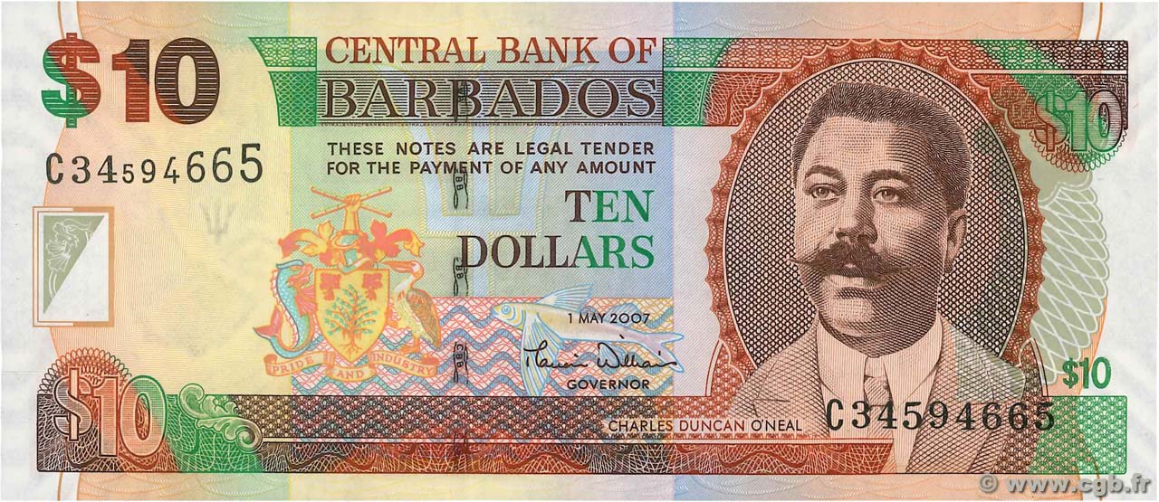 10 Dollars BARBADOS  2007 P.68a UNC-