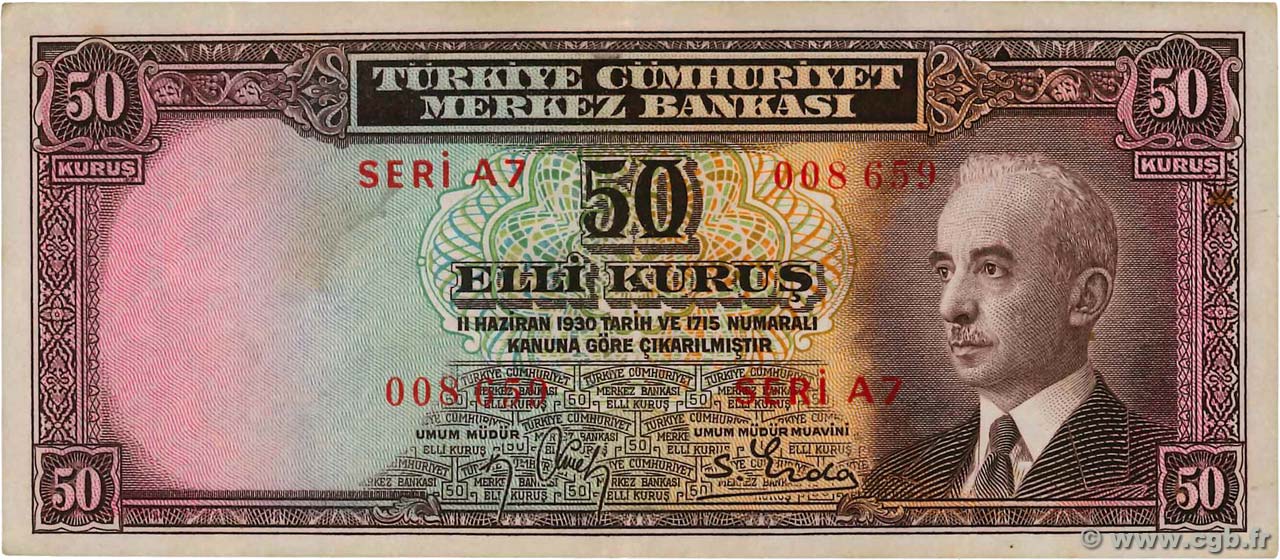 50 Kurus TURCHIA  1942 P.133 BB