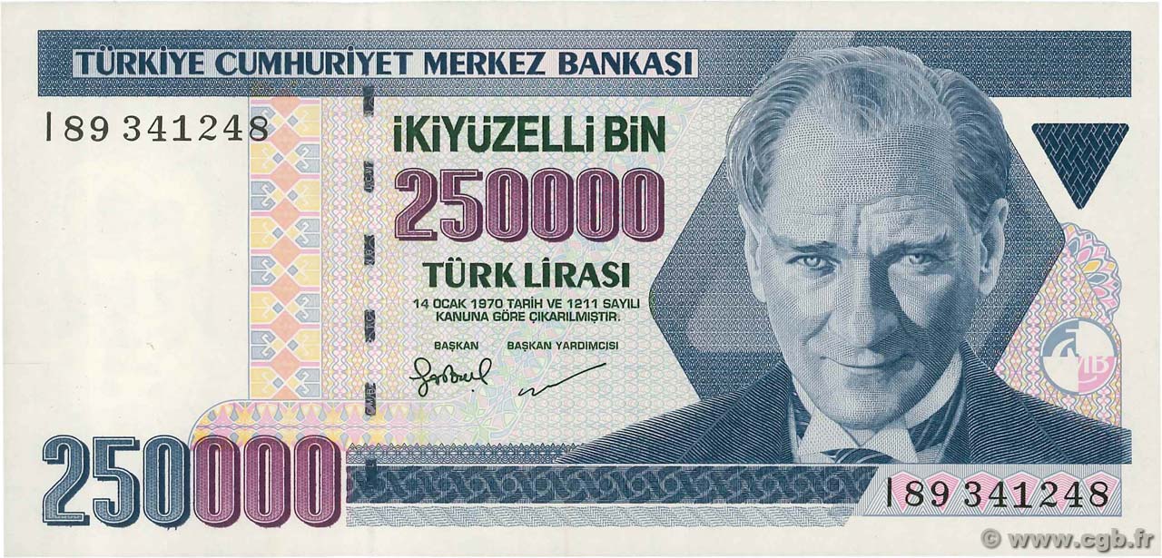 250000  Lirasi TURQUIE  1998 P.211 NEUF