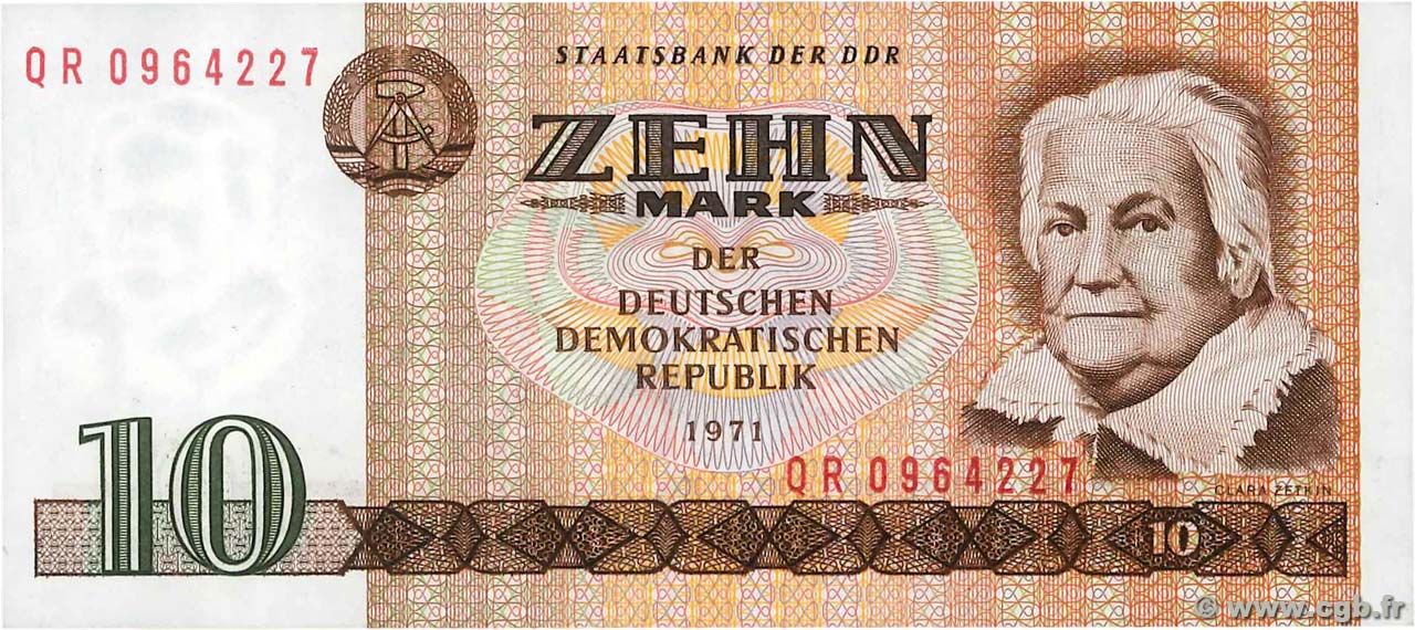 10 Mark GERMAN DEMOCRATIC REPUBLIC  1971 P.28b XF