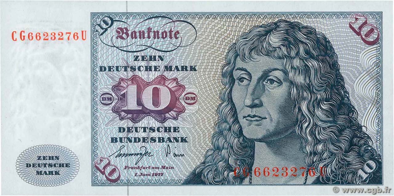 10 Deutsche Mark GERMAN FEDERAL REPUBLIC  1977 P.31b UNC