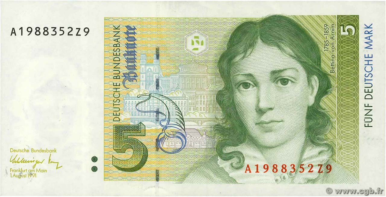 5 Deutsche Mark GERMAN FEDERAL REPUBLIC  1991 P.37 q.SPL