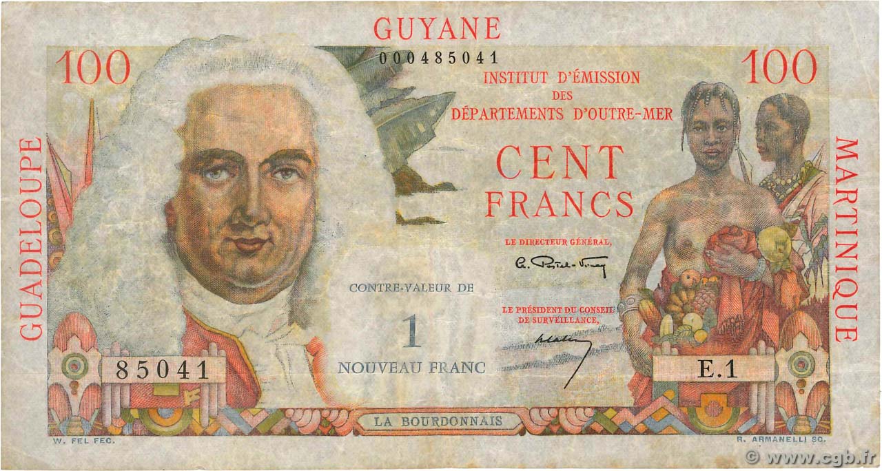 1 NF sur 100 Francs La Bourdonnais ANTILLES FRANÇAISES  1960 P.01a TB