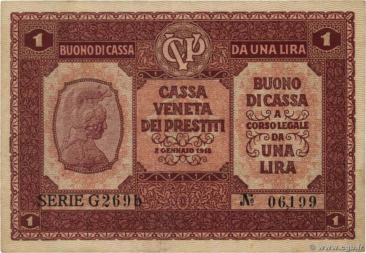 1 Lira ITALY  1918 PM.04 VF