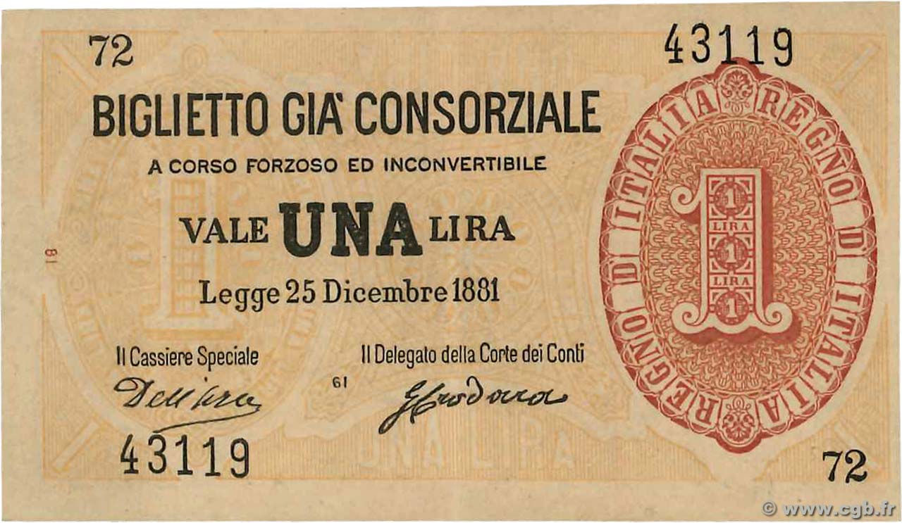 1 Lire ITALIA  1881 P.010 MBC+
