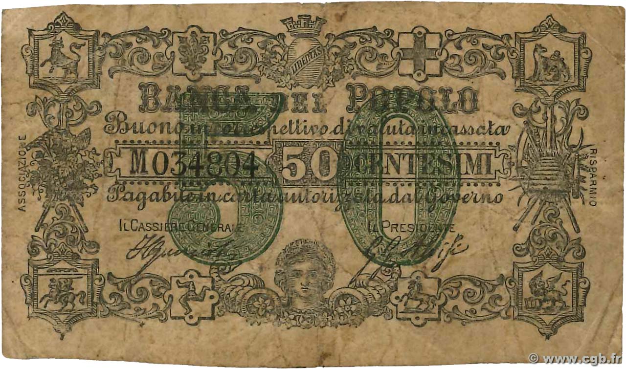 50 Centesimi ITALIEN Firenze 1868 PS.944 S