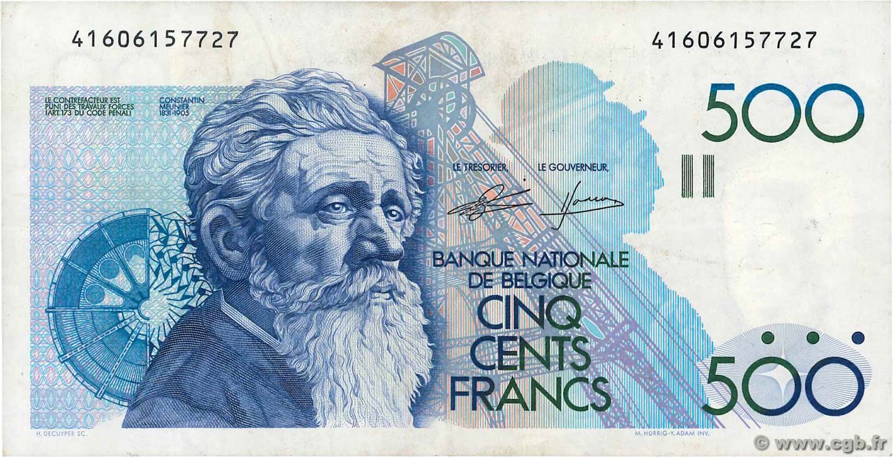 500 Francs BELGIUM  1982 P.143a VF