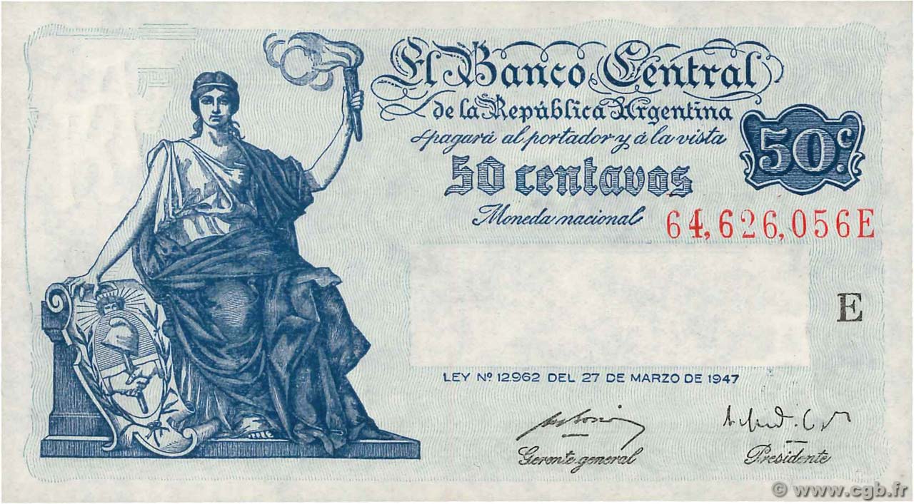 50 Centavos ARGENTINIEN  1948 P.256 ST