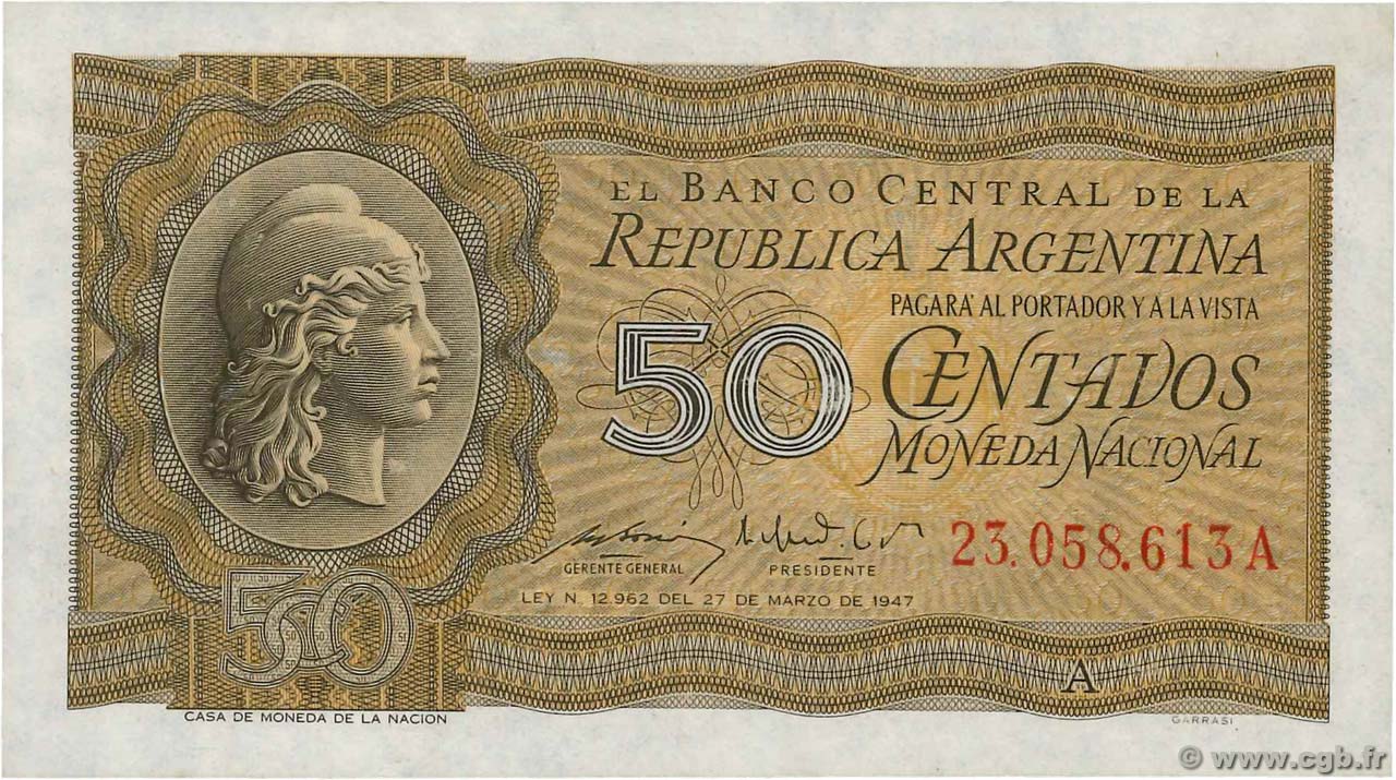 50 Centavos ARGENTINA  1950 P.259b AU