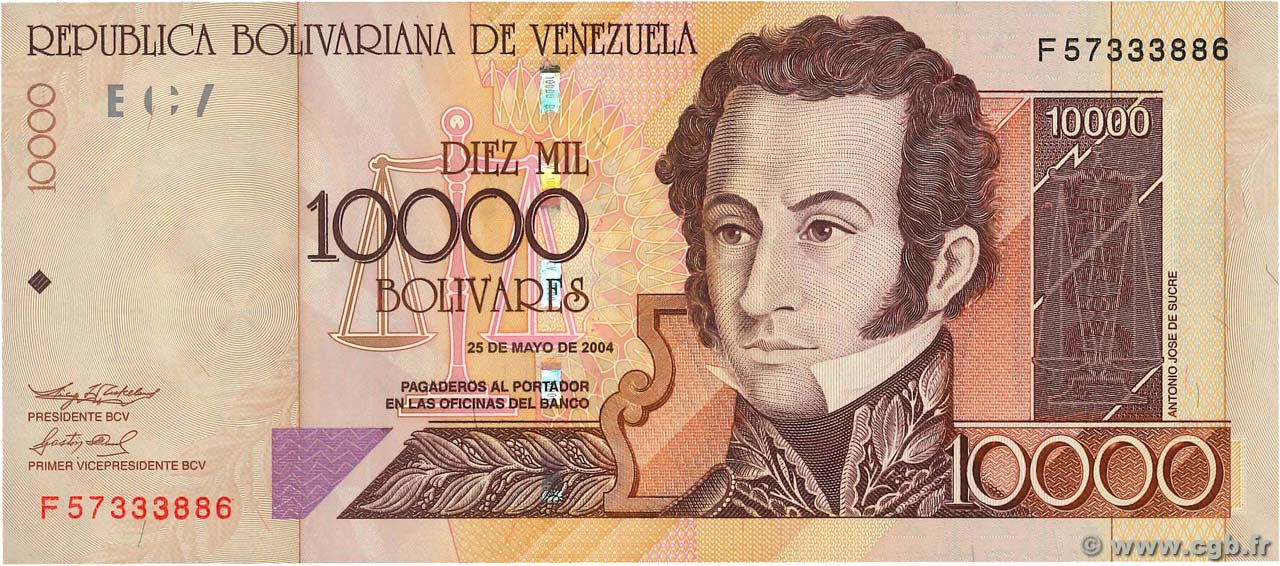 10000 Bolivares VENEZUELA  2004 P.085d FDC
