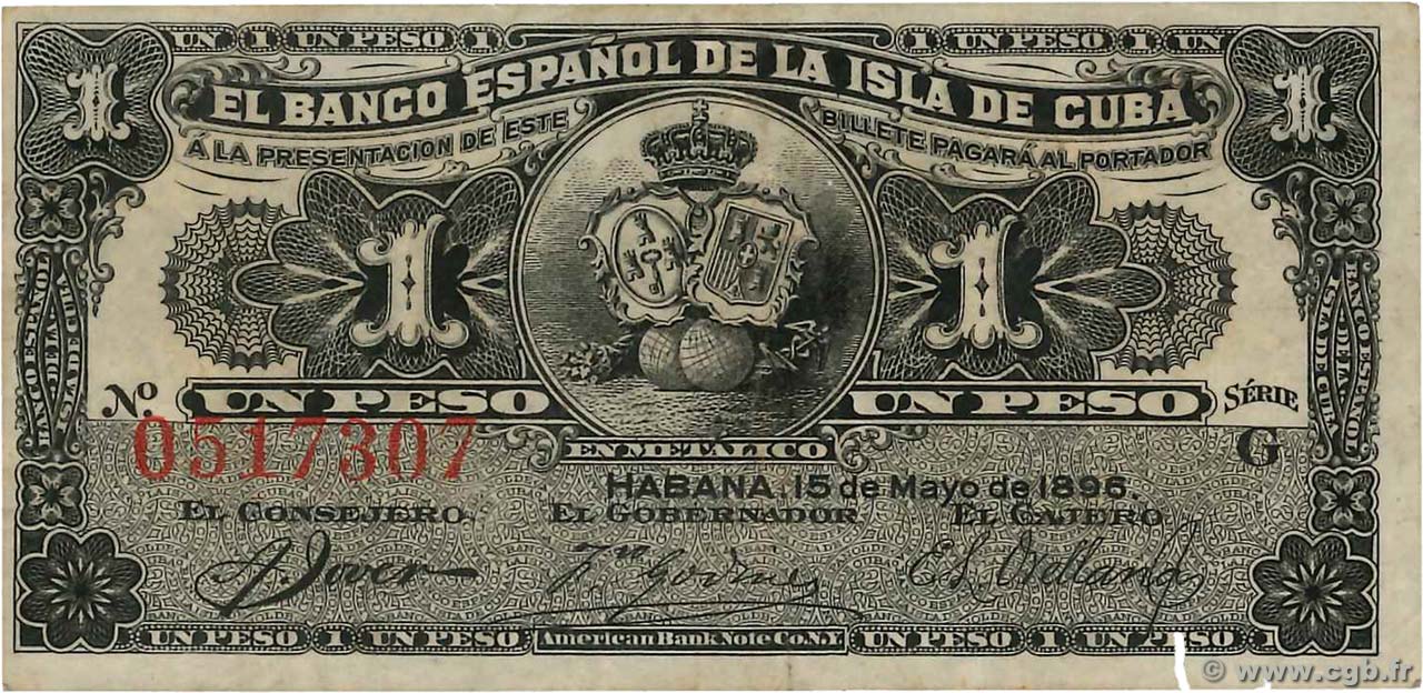 1 Peso CUBA  1896 P.047a SPL