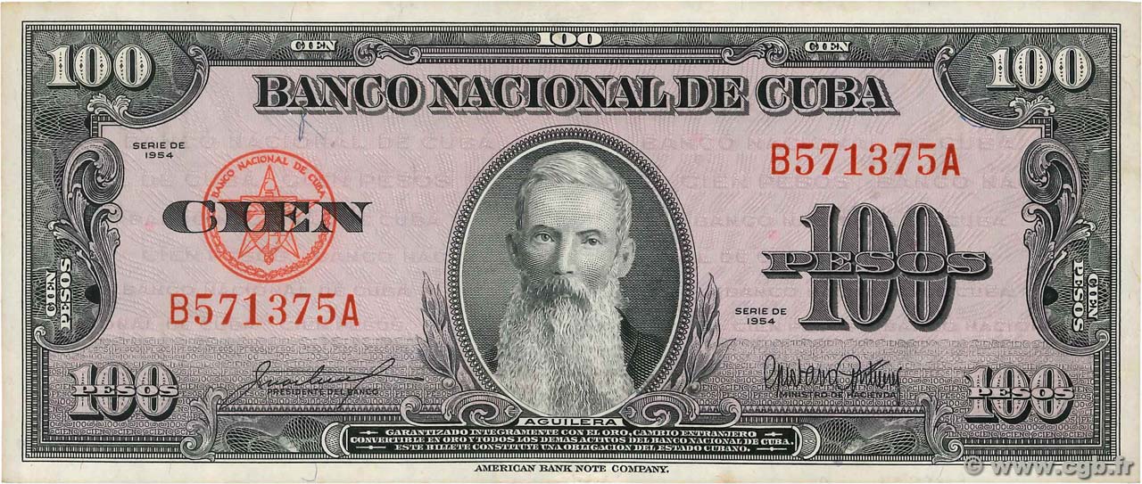 100 Pesos KUBA  1954 P.082b SS