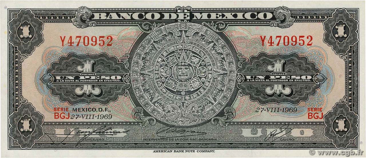 1 Peso MEXICO  1969 P.059k UNC
