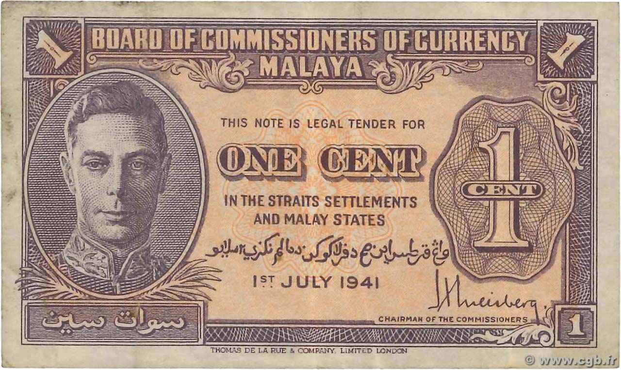 1 Cent MALAYA  1941 P.06 TTB