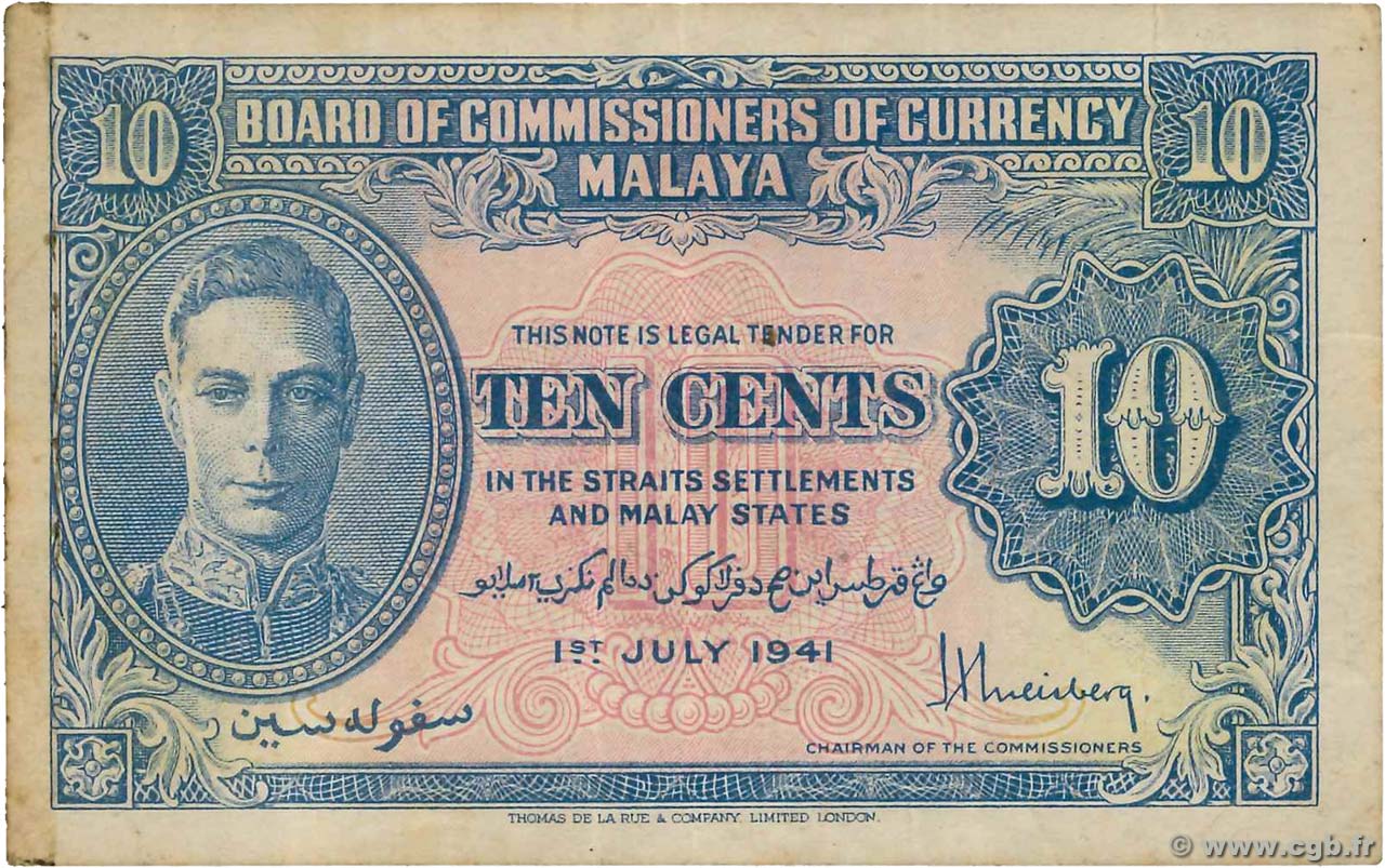 10 Cents MALAYA  1941 P.08 MBC