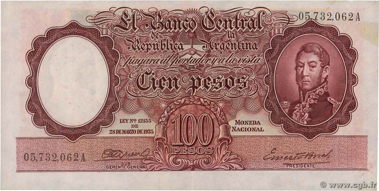 100 Pesos ARGENTINIEN  1943 P.267a VZ