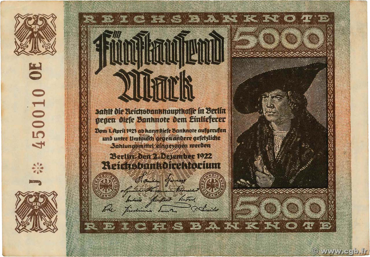 5000 Mark ALEMANIA  1922 P.081d EBC