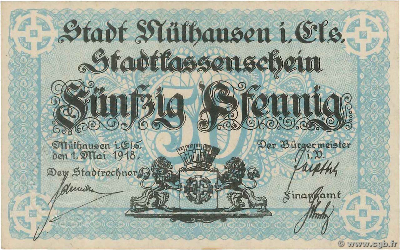 50 Pfennig ALLEMAGNE Mulhouse 1918  pr.NEUF