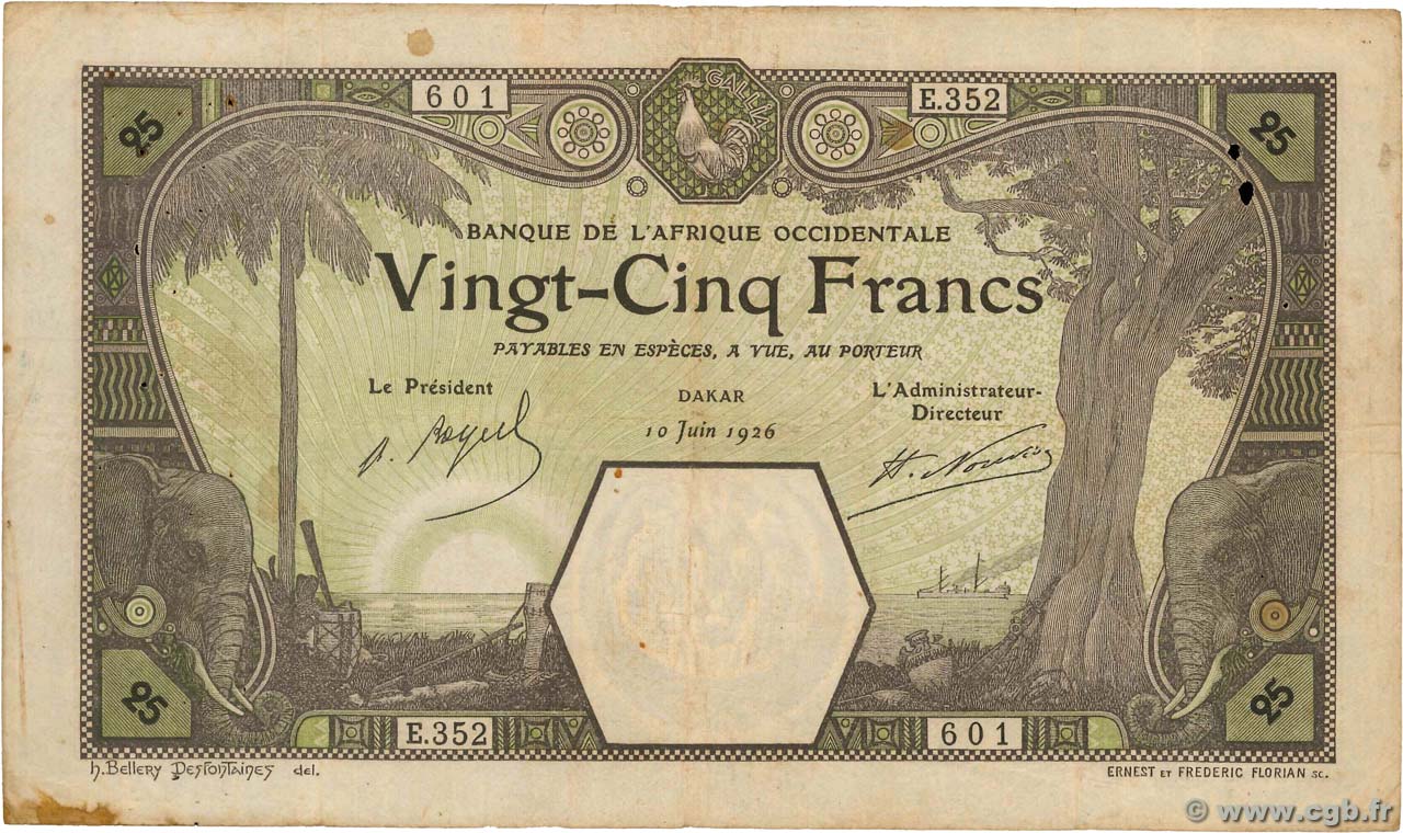 25 Francs DAKAR FRENCH WEST AFRICA (1895-1958) Dakar 1926 P.07Bc F