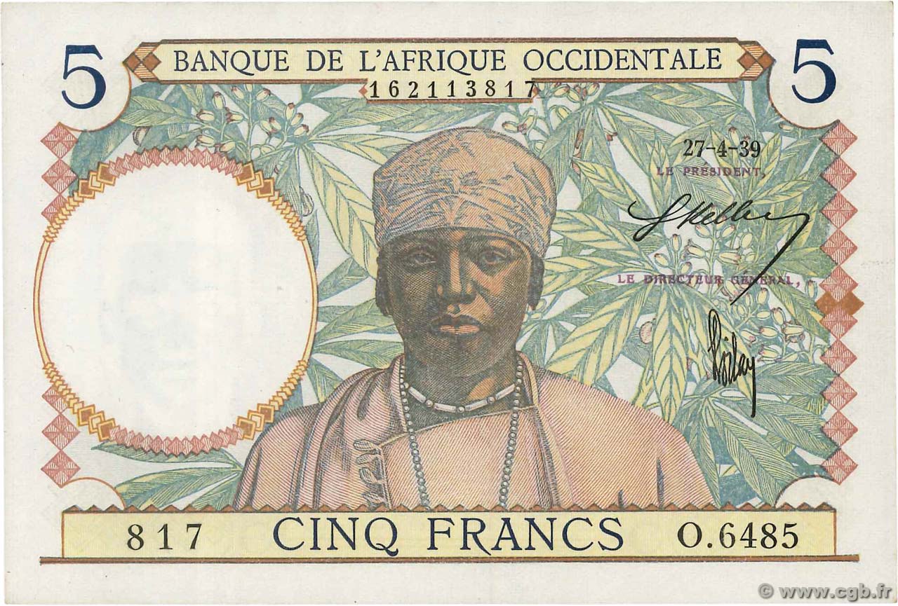 5 Francs AFRIQUE OCCIDENTALE FRANÇAISE (1895-1958)  1939 P.21 pr.NEUF