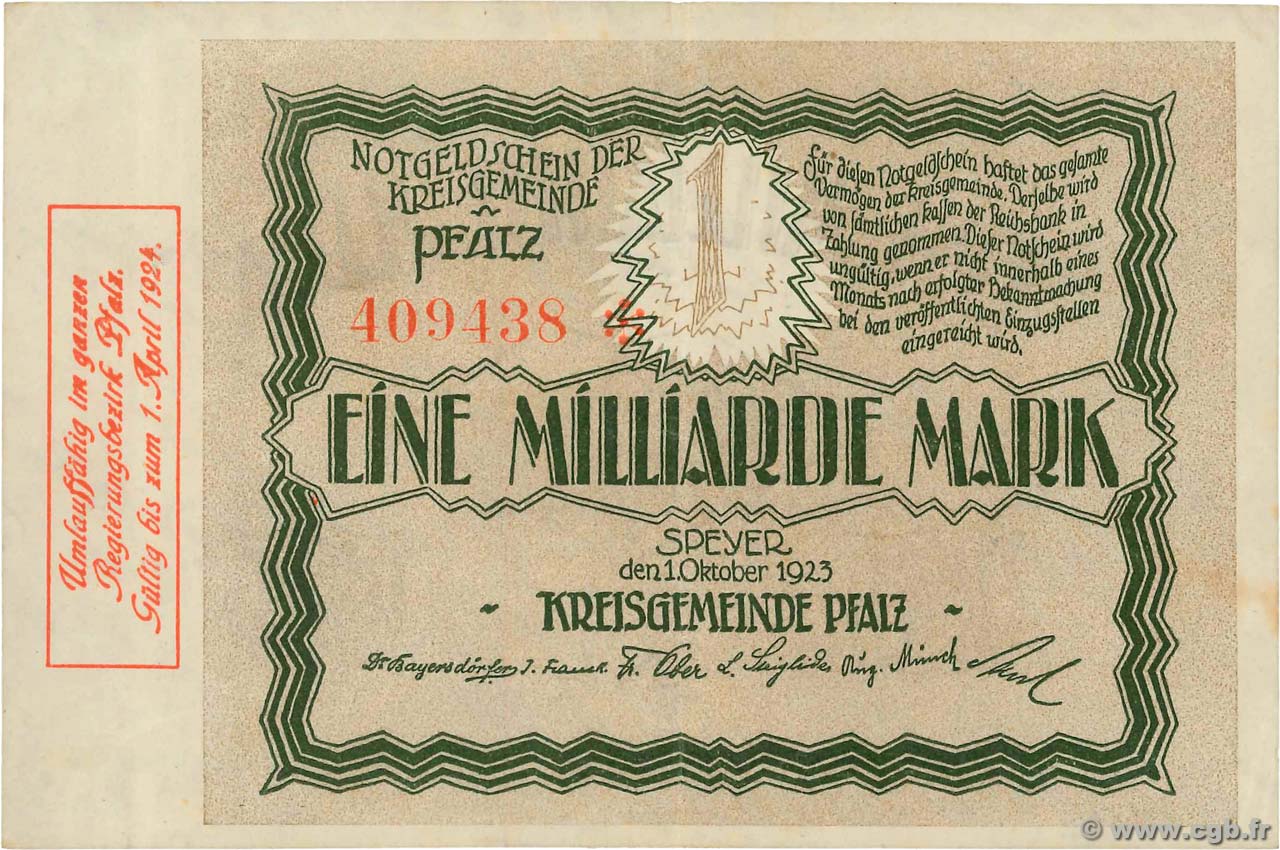 1 Milliard Mark ALLEMAGNE Speyer 1923  TTB