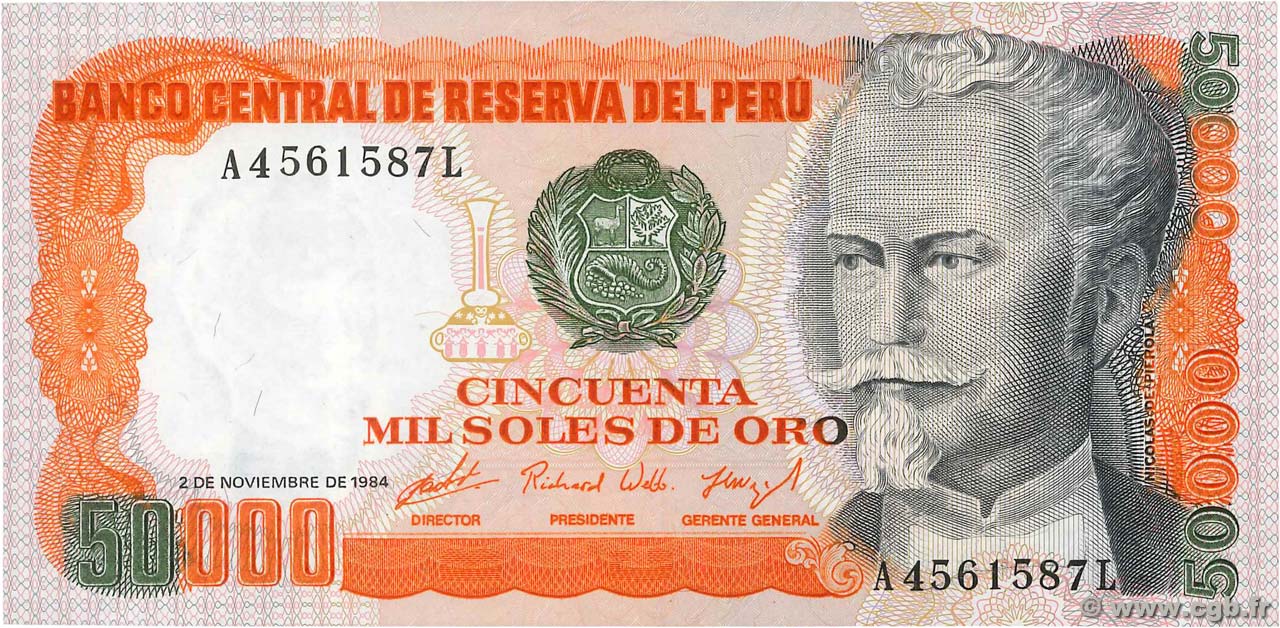 50000 Soles de Oro PERú  1984 P.125 FDC