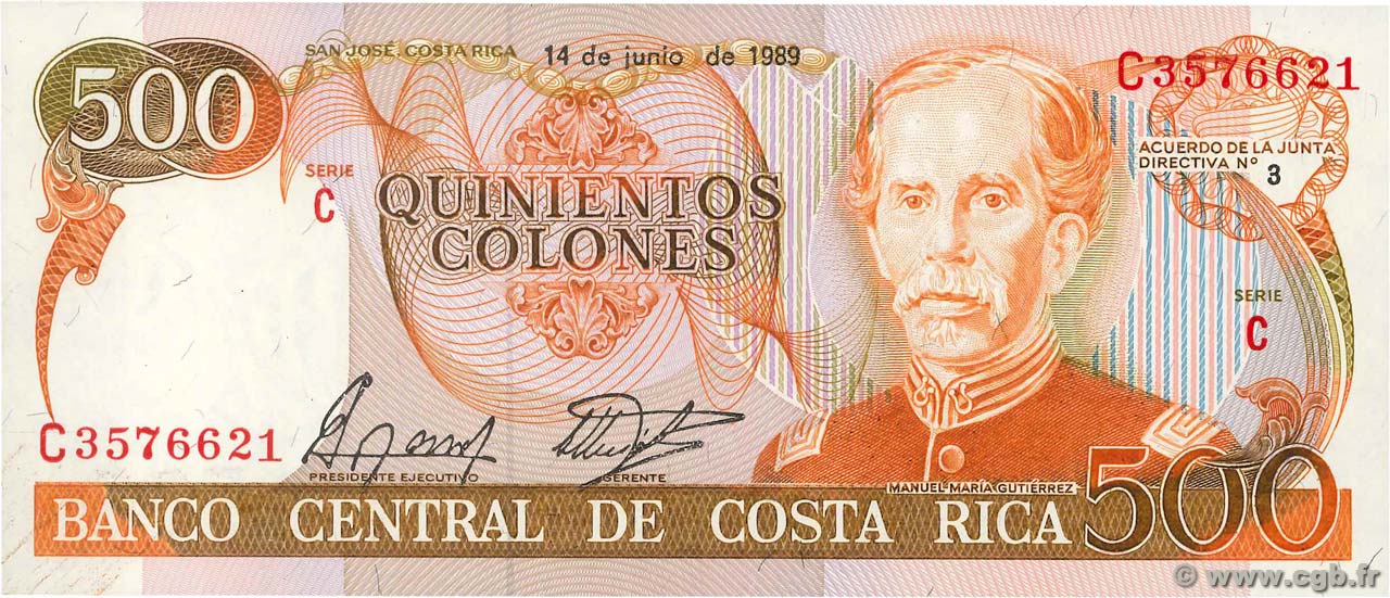 500 Colones COSTA RICA  1989 P.255 NEUF