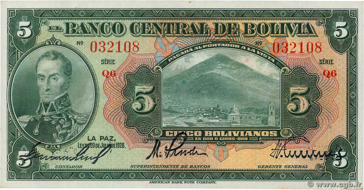 5 Bolivianos BOLIVIE  1928 P.120a NEUF