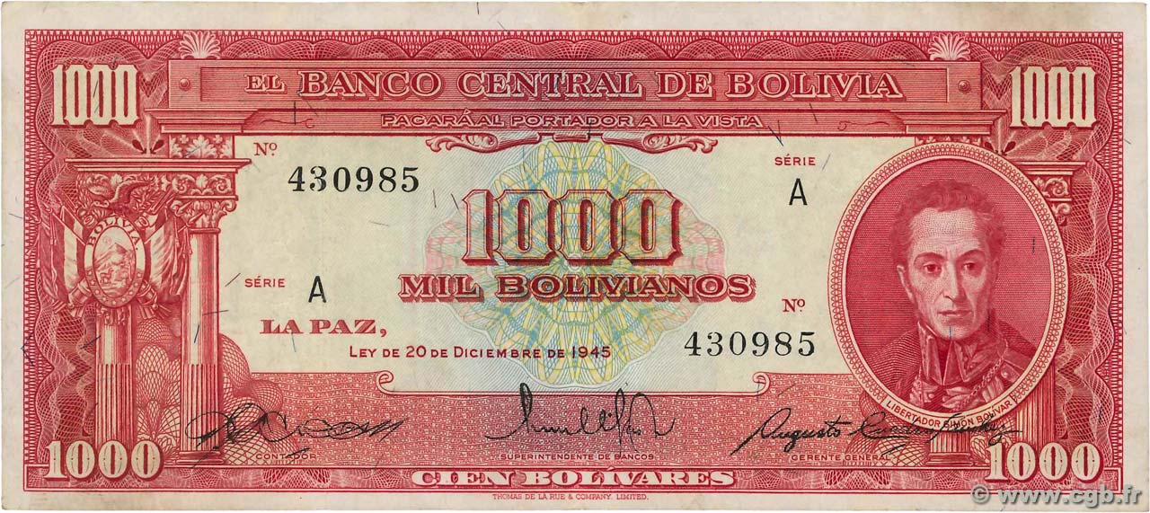 1000 Bolivianos BOLIVIE  1945 P.144 TTB