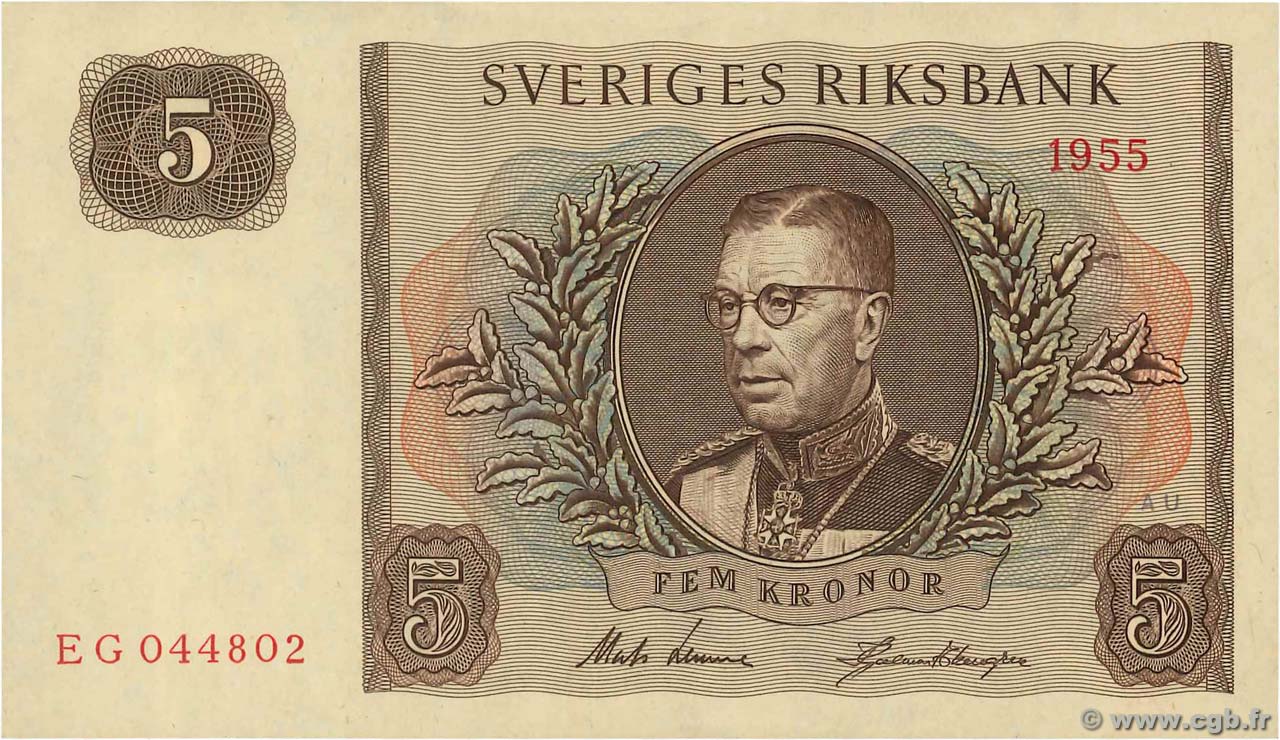 5 Kronor SUÈDE  1955 P.42b pr.NEUF