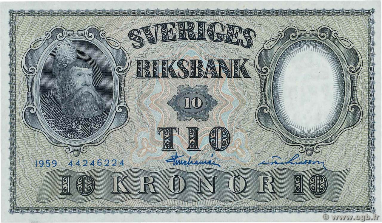 10 Kronor SUÈDE  1959 P.43g NEUF