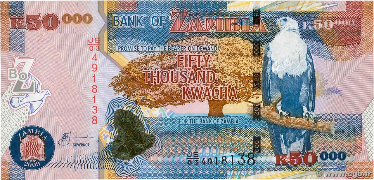 50000 Kwacha ZAMBIA  2009 P.48e UNC