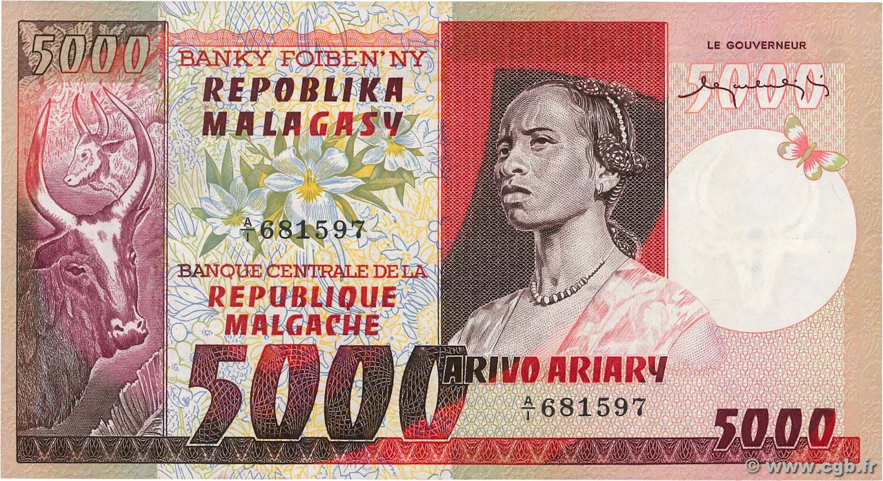 5000 Francs - 1000 Ariary MADAGASKAR  1974 P.066a VZ