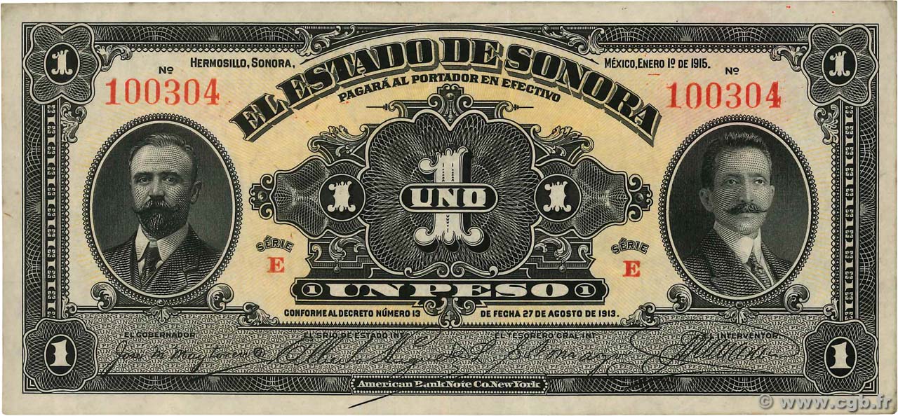 1 Peso MEXICO Hermosillo 1915 PS.1071 AU