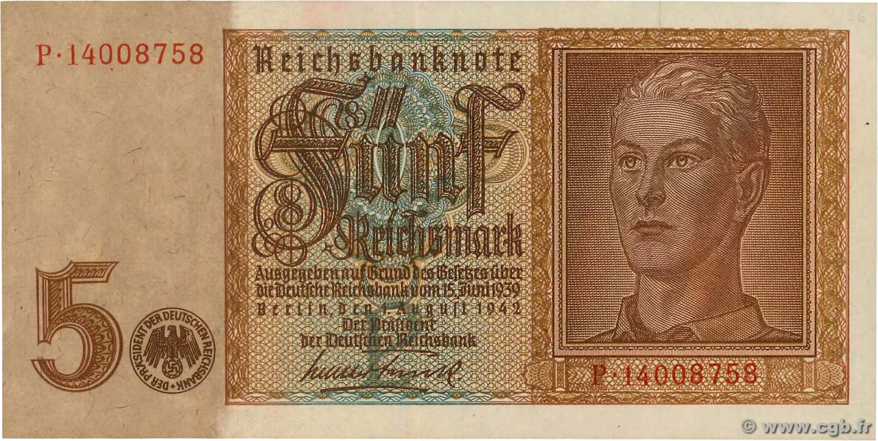 5 Reichsmark ALLEMAGNE  1942 P.186a SUP