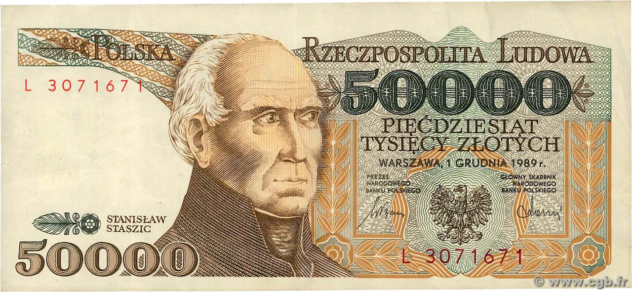 50000 Zlotych POLOGNE  1989 P.153a TTB