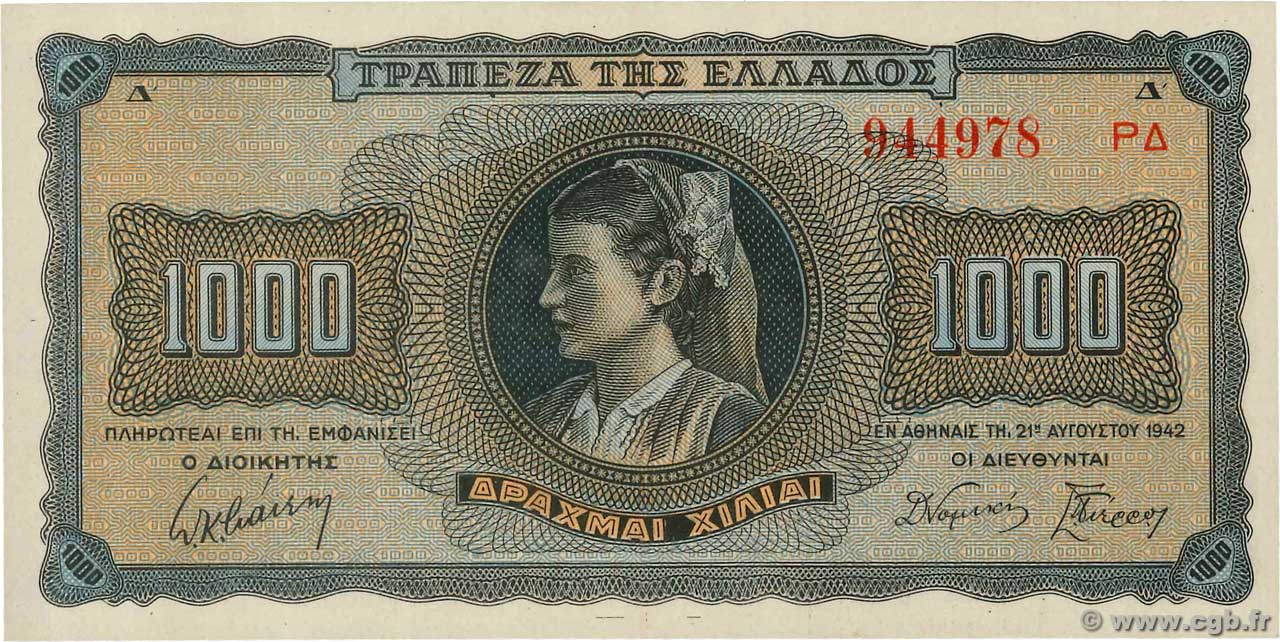 1000 Drachmes GRÈCE  1942 P.118a pr.NEUF
