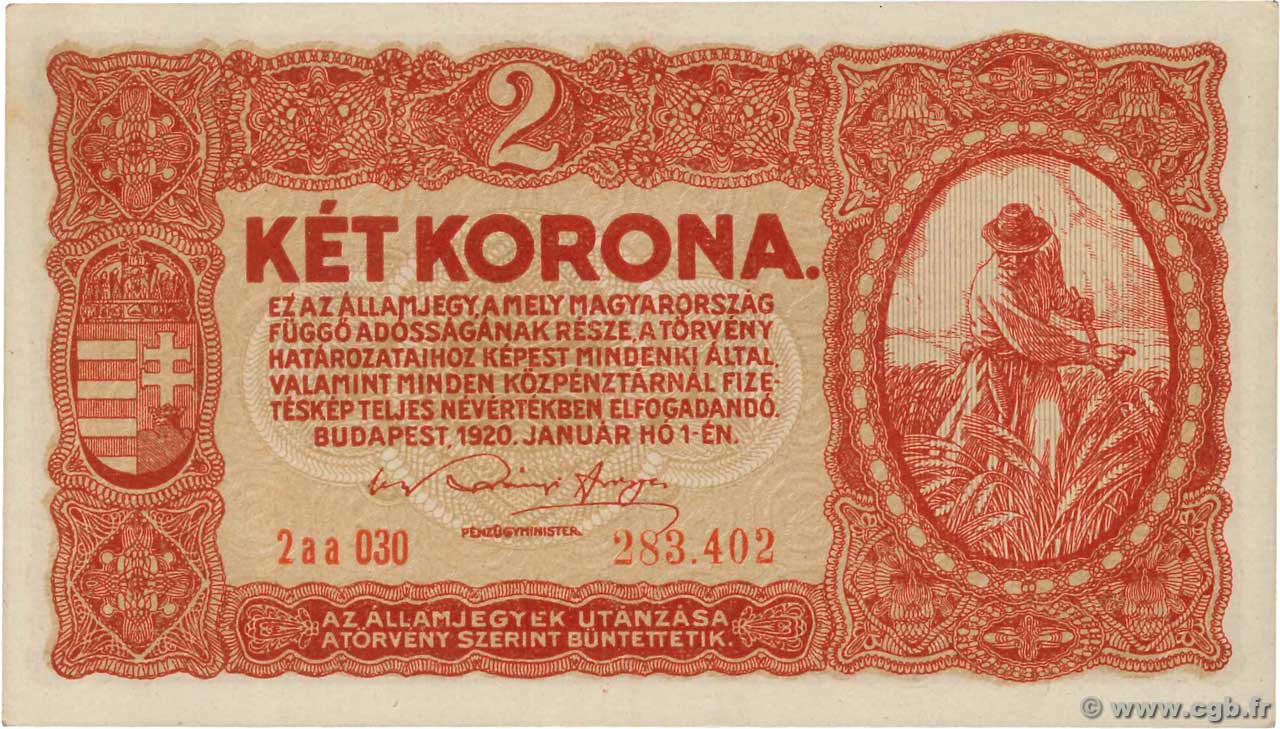 2 Korona HONGRIE  1920 P.058 NEUF