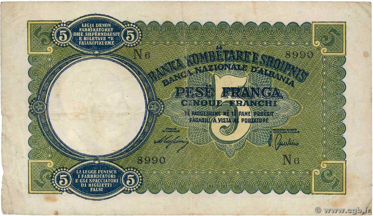 5 Franga ALBANIE  1939 P.06a TB