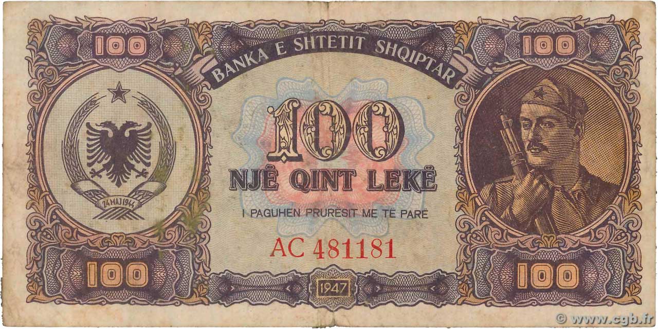 100 Lekë ALBANIE  1947 P.21 TB+